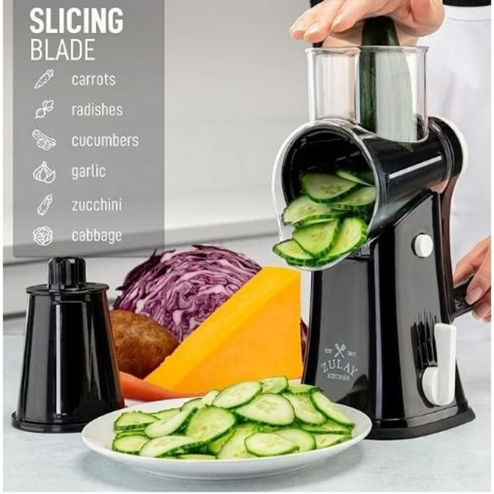 Zulay Kitchen Rotary Cheese Grater 5 Blade Cheese Shredder